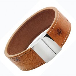 ROCHET - Bracelet Manchette Fermoir Acier Autruche V&eacute;ritable Gold 