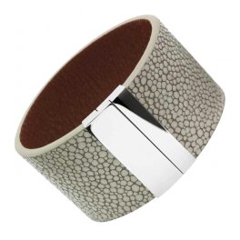 ROCHET - Bracelet Manchette Fermoir Acier Veau Grain Galuchat Gris