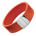 ZRC-ROCHET - Bracelet Manchette Fermoir Acier Veau Grain Galuchat Orange