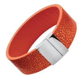 ZRC-ROCHET - Bracelet Manchette Fermoir Acier Veau Grain Galuchat Orange