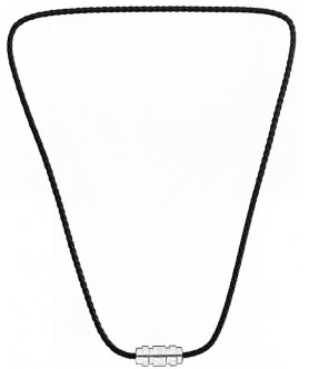 Collier cuir tress&eacute; et barre 3 anneaux Argent massif