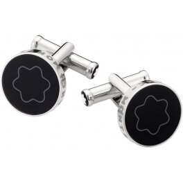 Boutons de Manchette Montblanc ronds en acier finet glace saphire noire